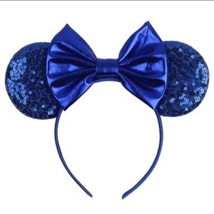 Disney Inspired Sequined Blue Mouse Ears Headband with Bow